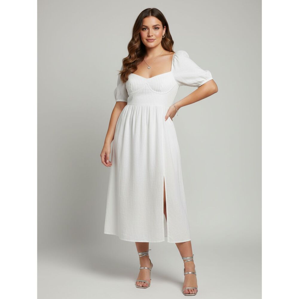 NWT Hello Molly White Bustier Corset Midi Dress XL Bridal Coquette FLAW
